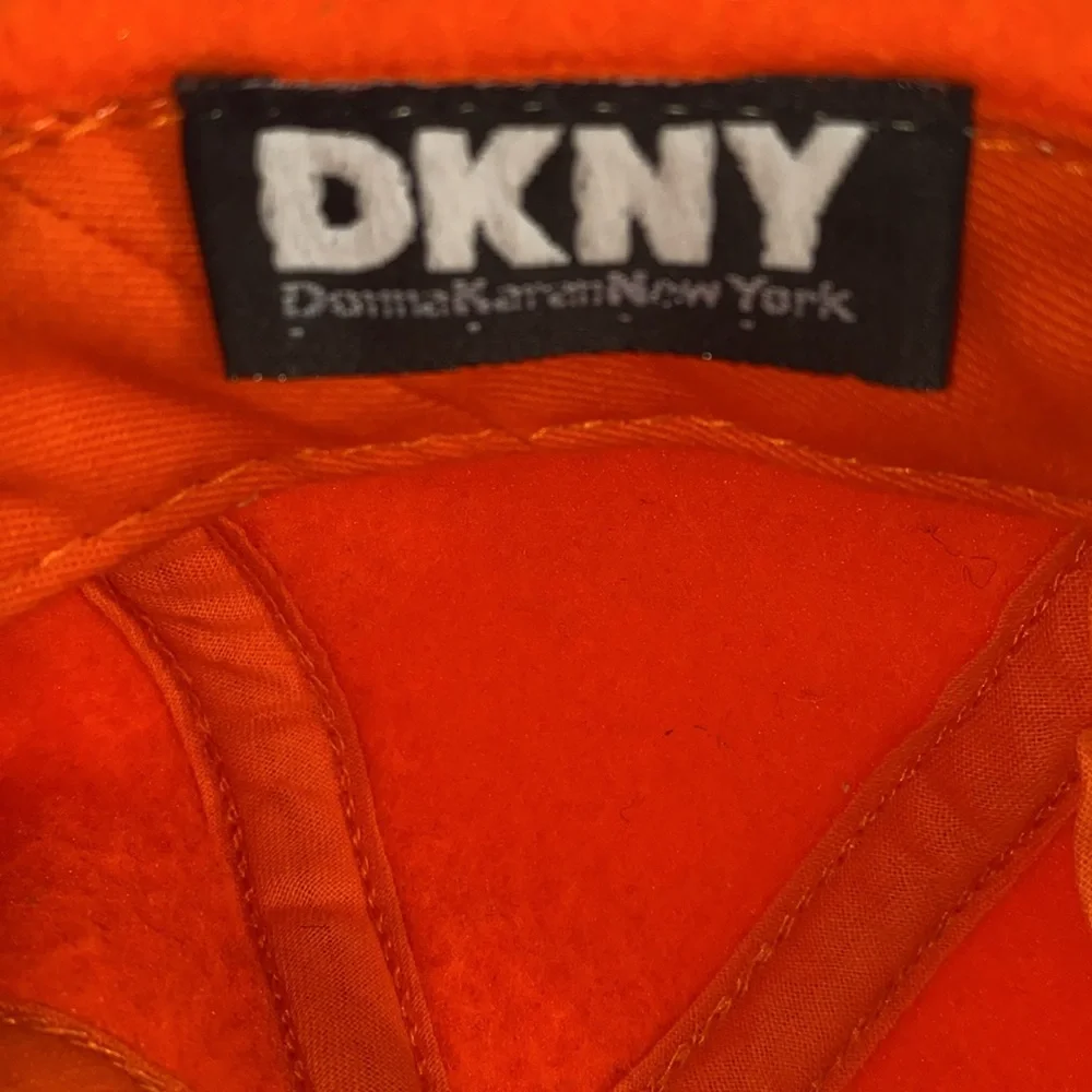 Vintage Donna Karan New York 6 Panel Orange Fuzzy Fleece Adjustable Strap OS